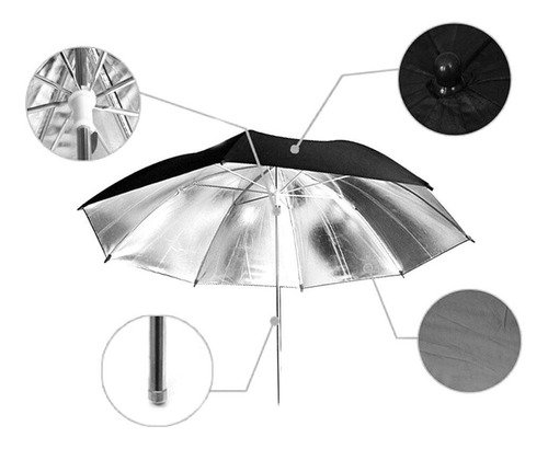 KIT FOTO ESTUDIO TRIPODE 2M+SOMBRILLA PLATEADA+SOCKET+BOMBILLO 20W - Imagen 3