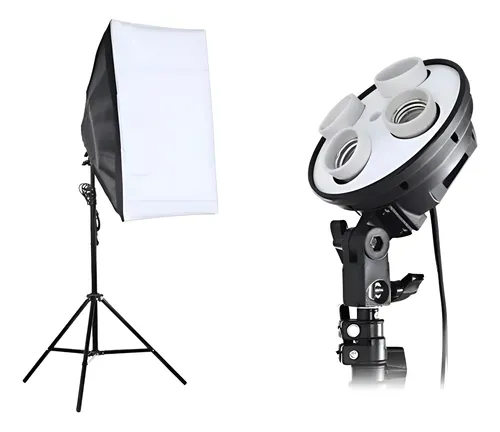 KIT SOCKETX4 + SOFTBOX 50X70 BOMBILLO 20W + TRIPODE 2M